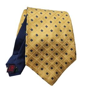 Tommy Hilfiger Mens Yellow Blue Silk Necktie‎ Geometric Business Career Preppy